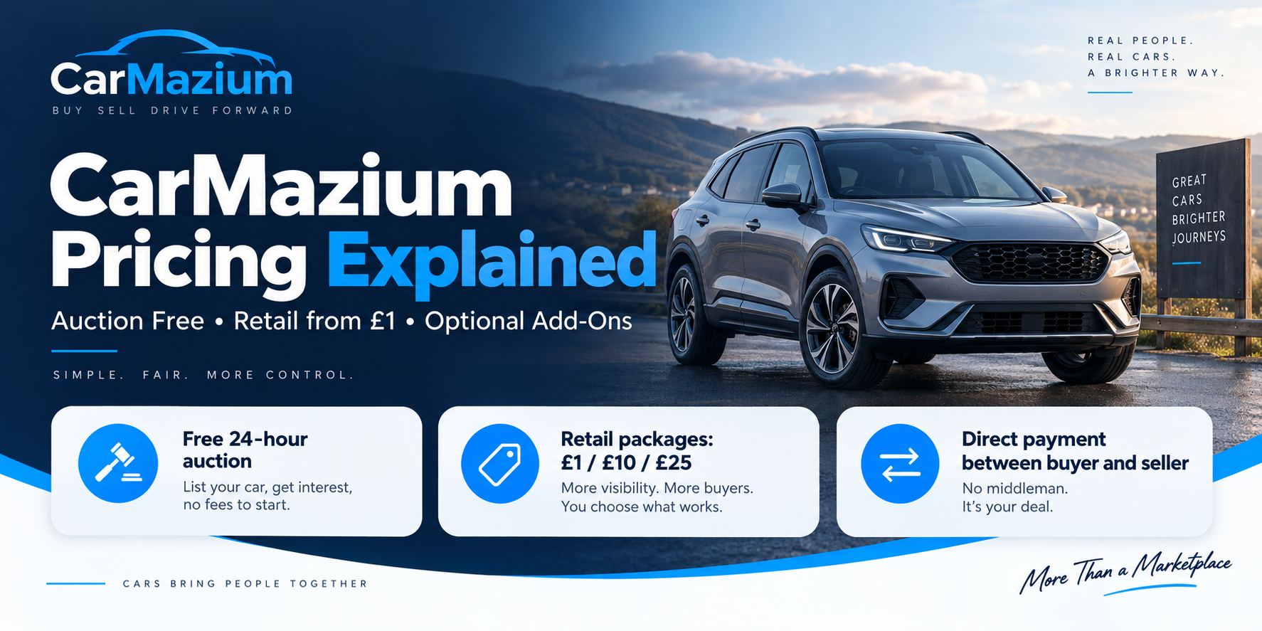 CarMazium Pricing Explained: Free Auction, £1 Retail & Optional Add-Ons
